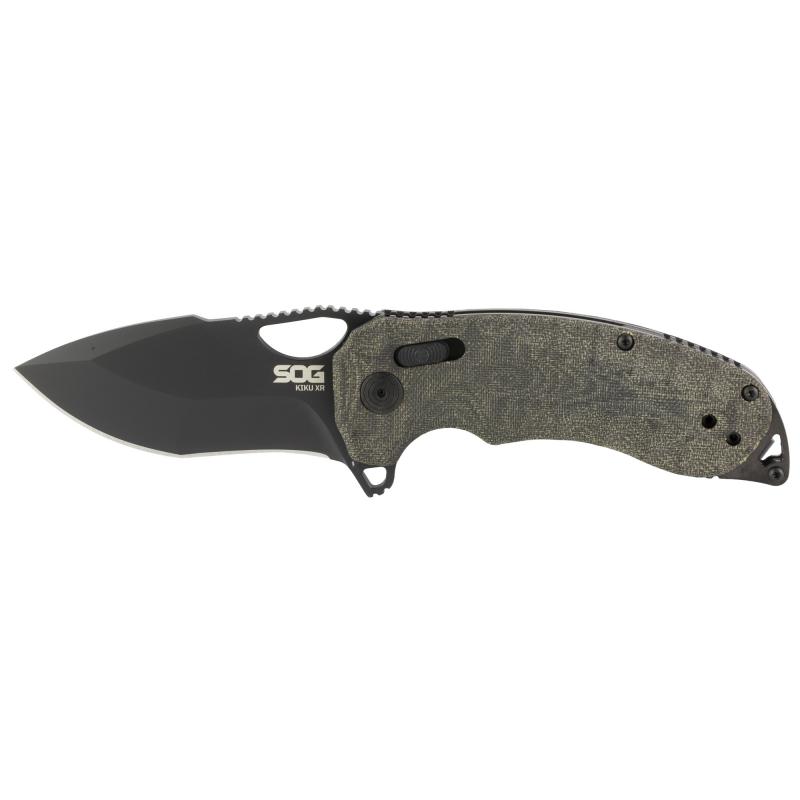 Kiku XR, Folding Knife, 3.03" Tanto Point Straight Edge, Linen Micarta Handle, Cryo CTS XHP Steel, Black and Graphite SOG-12-27-02-57