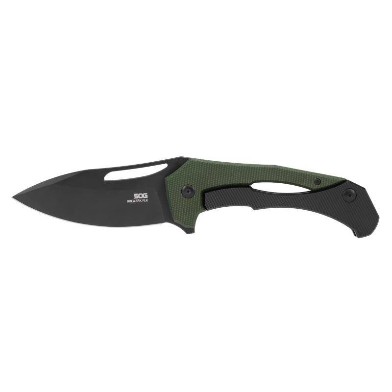 Bulwark FL, Folding Knife, 3" Drop Point Straight Edge, Micarta Handle Olive Drab Green, PVD Finish, D2 Constru tion SOG14-24-02-57