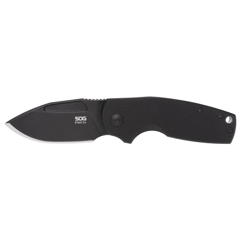 Stout SJ, Folding Knife, 2.6" Clip Point Straight Edge, G10 Handle, Cryo D2 Steel, Titanium Nitride Finish, Black SOG-16-03-02-57