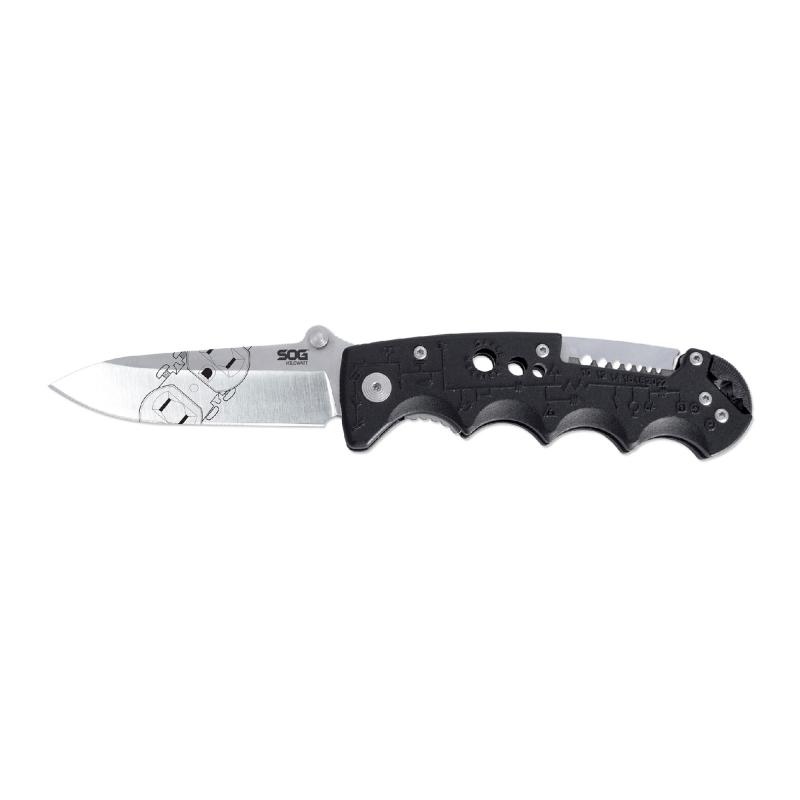 Kilowatt, Folding Knife, 3.4" Clip Point Straight Edge, Black Glass-Reinforced Nylon Handle, AUS-8 Steel, Satin Finish, Silver SOG-EL01-CP