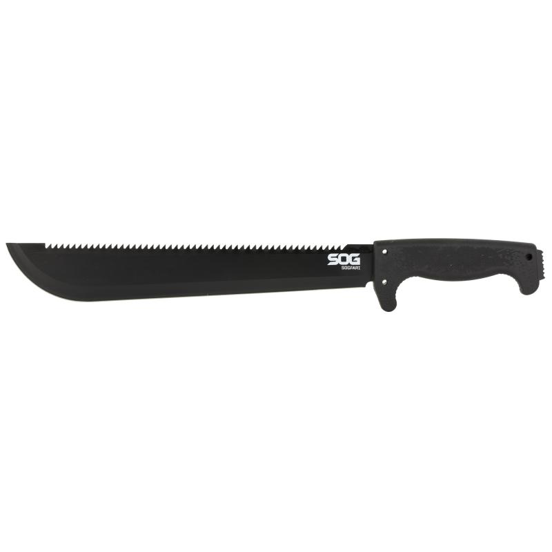 SOGfari Machete, 13" Straight/Saw Back Edge, Black Kraton Handle, 3Cr13 Steel, Powder Coat Finish, Black, Includes Nylon Sheath SOG-MC01-N