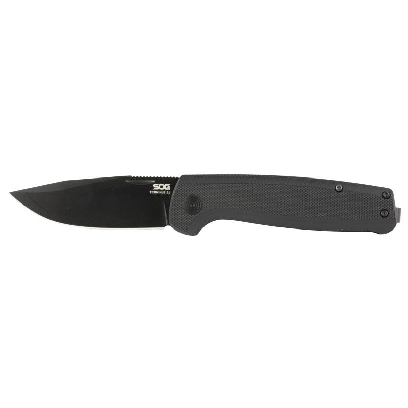 Terminus SJ, Folding Knife, 2.9" Clip Point Straight Point, G10 Handle, Cryo D2 Steel, Titanium Nitride Finish, Black SOG-TM1005-BX
