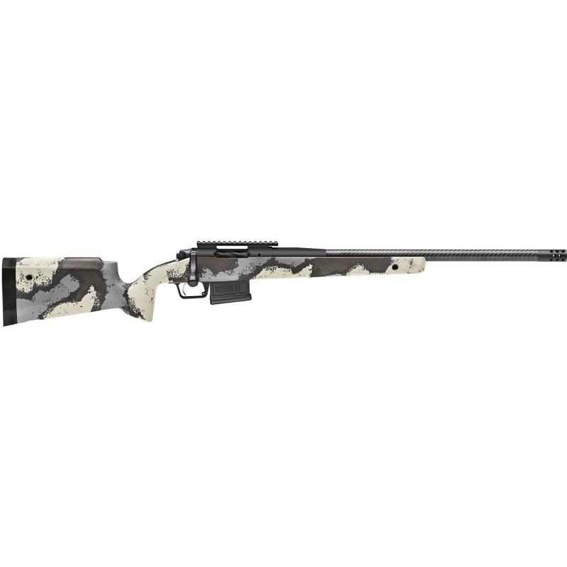 Model 2020 Waypoint, Bolt Action, 6.5MM Creedmoor, 22" Carbon Fiber Barrel, SA Radial Brake, Tan Color, Desert Verde Cerakote, Ridgeline Camo Carbon Fiber Stock with M-LOK, TriggerTech Adjustable Trigger, 5Rd, 1 AICS Short Action Magazine BAW92265CMCFD