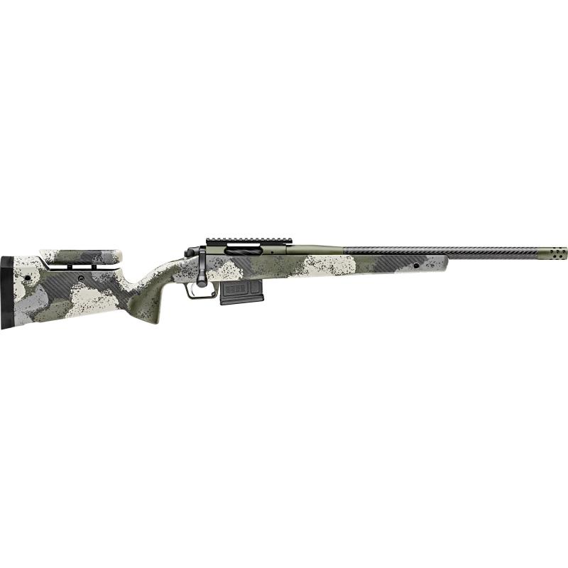 Model 2020 Waypoint, Bolt Action, 7MM Remington, 24" Carbon Fiber Barrel, SA Radial Brake, Cerakote Finish, Mil-Spec Green, Evergreen Camo Carbon Fiber Adjustable Stock with M-LOK, TriggerTech Adjustable Trigger, 3 Rounds, 1 AICS Short Action Magazine BA