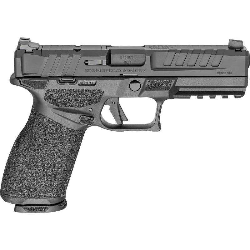 Echelon Gear Up, Striker Fired, Semi-automatic, Polymer Frame Pistol, Full Size, 9MM, 4.5" Barrel, Melonite Finish, Black, Optics Ready Slide, Front Tritium Night Sight, Tactical Rack U-Dot Rear, Manual Safety, 20 Rounds, 5 Magazines, Includes Viridian R