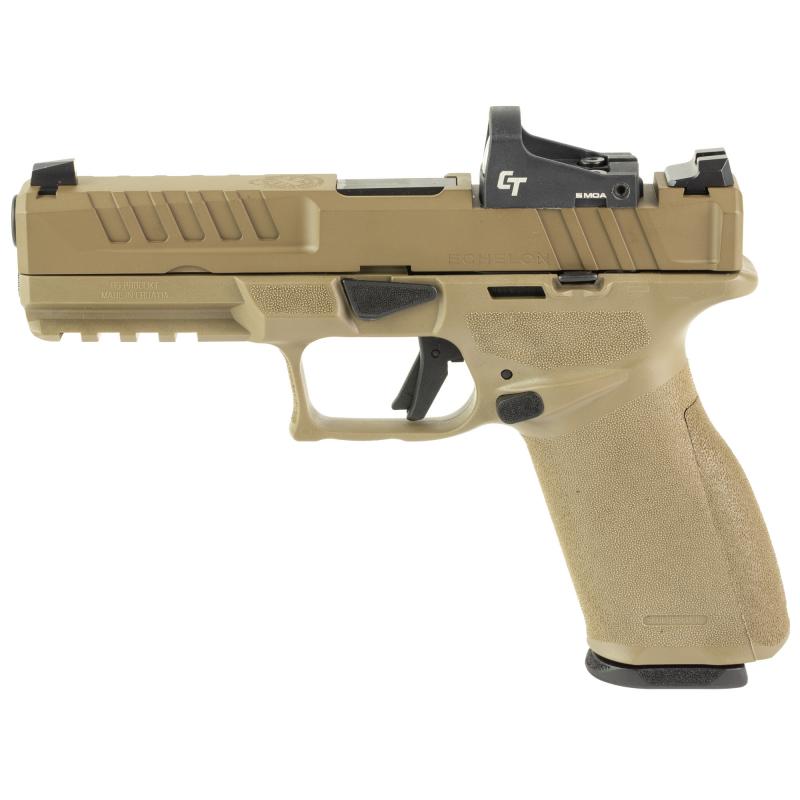 Echelon, Semi-automatic, Striker Fired, Full Size, 9MM, 4.5" Barrel, Melonite Finish, Flat Dark Earth, Crimson Trace CT-1500, Optics Ready Slide, Front Tritium Night Sight, Tactical Rack U-Dot Rear, 15 Rounds, 5 Magazines, Includes Range Bag EC9459F-U-15