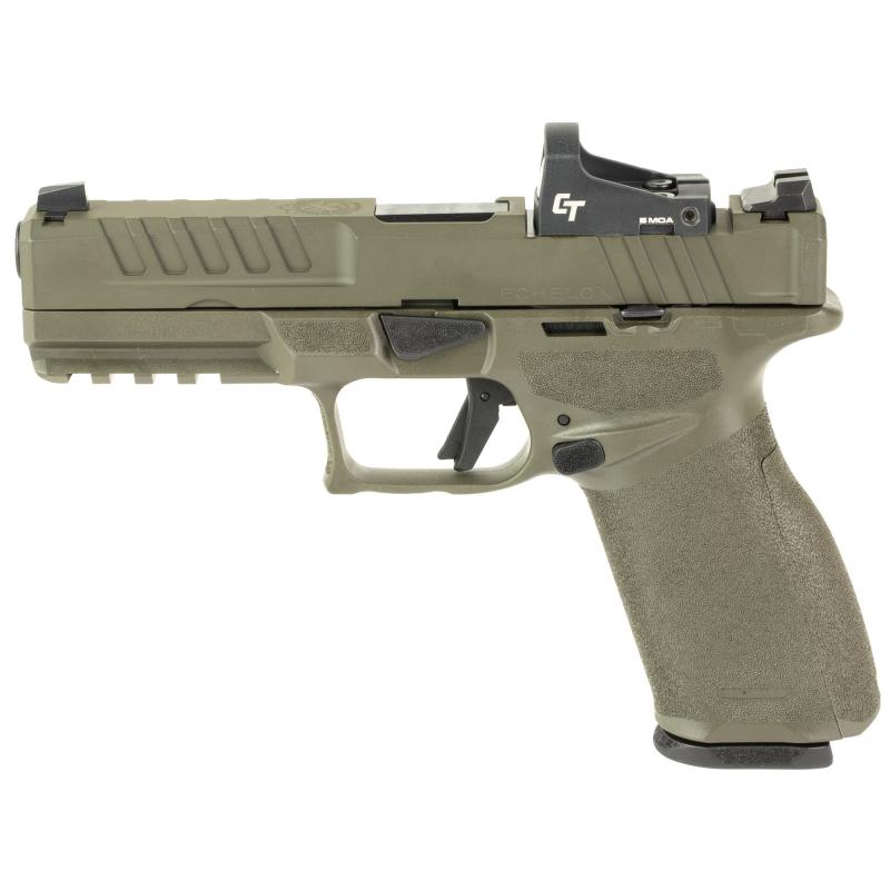 Echelon, Semi-automatic, Striker Fired, Full Size, 9MM, 4.5" Barrel, Melonite Finish, Olive Drab Green, Crimson Trace CT-1500, Optics Ready Slide, Front Tritium Night Sight, Tactical Rack U-Dot Rear, 15 Rounds, 5 Magazines, Includes Range Bag EC9459G-U-1