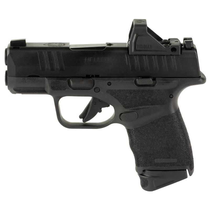 Hellcat, OSP, Striker Fired, Semi-automatic, Polymer Frame Pistol, Sub-Compact, 9MM, 3" Hammer Forged Barrel, Melonite Finish, Black, Viridian RFX-11 Green Dot Sight, Textured Grip, Tritium Front Sight, Tactical Rack Rear Sight, Optics Ready, 10 Rounds,