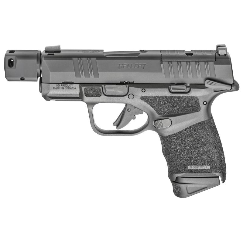Hellcat, RDP, Striker Fired, Semi-automatic, Polymer Frame Pistol, Micro-Compact, 9MM, 3.8" Hammer Forged Barrel, Melonite Finish, Black, Textured Grips, Front Tritium Night Sight, Manual Safety, Tactical Rack U-Notch Rear Sight, Optics Ready, Compensato