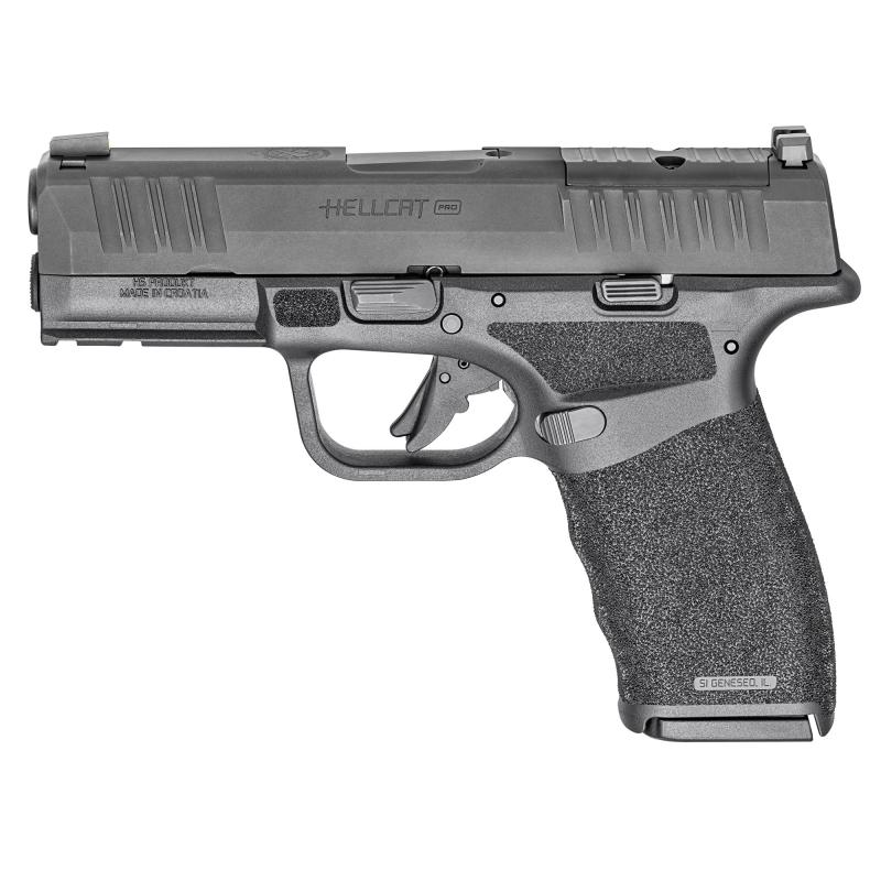 Hellcat Pro OSP|9MM, Striker Fired, Semi-automatic, Polymer Frame Pistol, 3.7" Hammer Forged Barrel, Melonite Finish, Black Polymer Frame, Textured Grip, Tritium Front Sight, Tactical Rack Rear Sight, 15 Rounds, 2 Magazines HCP9379BOSP
