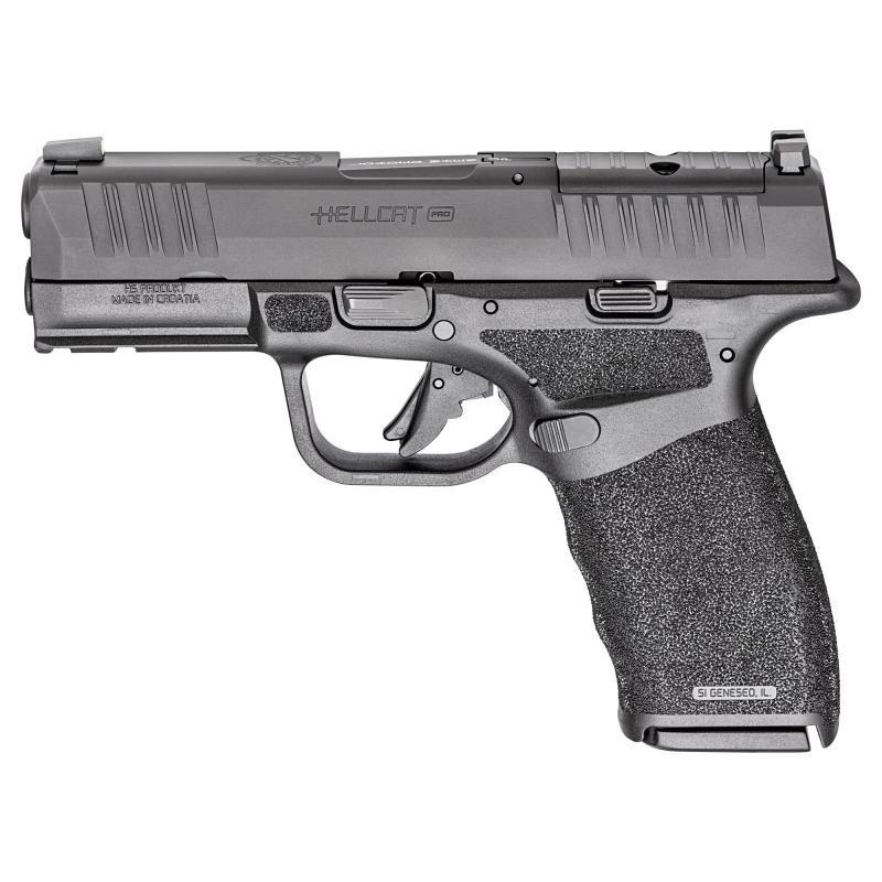 Hellcat Pro, Striker Fired, Semi-automatic, Polymer Frame Pistol, 9MM, 3.7" Hammer Forged Barrel, Melonite Finish, Black Polymer Frame, Crimson Trace CT-1500 Red Dot Sight, Textured Grip, Tritium Front Sight, Tactical Rack Rear Sight, 10 Rounds, 5 Magazi