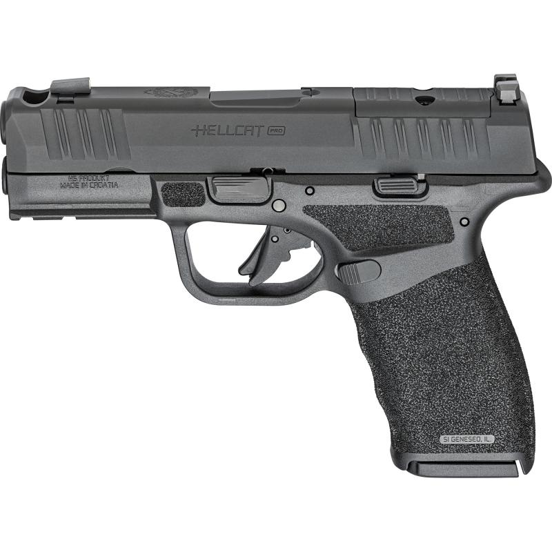Hellcat Pro Comp OSP, Striker Fired, Semi-automatic Pistol, 9MM, 3.7" Hammer Forged Barrel with Comp, Melonite Finish, Black, Adaptive Grip Texture, Tritium Front Sight, Tactical Rack U-Notch Rear, 2 Magazines, 10 Rounds HCP9379BOSPLC-COMP