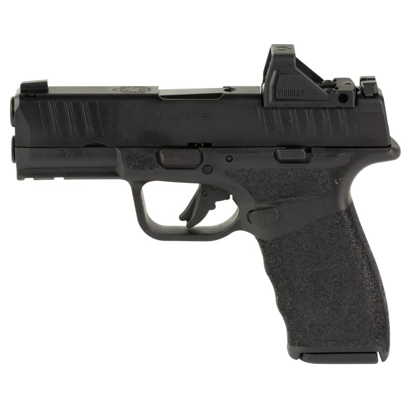 Hellcat Pro, Striker Fired, Semi-automatic, Polymer Frame Pistol, 9MM, 3.7" Hammer Forged Barrel, Melonite Finish, Black Polymer Frame, Viridian RFX-11 Green Dot Sight, Textured Grip, Tritium Front Sight, Tactical Rack Rear Sight, 10 Rounds, 5 Magazines,