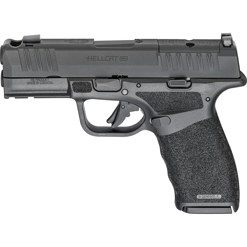 Hellcat Pro Comp OSP, Striker Fired, Semi-automatic Pistol, 9MM, 3.7" Hammer Forged Barrel with Comp, Melonite Finish, Black, Crimson Trace CT-1500 Red Dot Sight, Adaptive Grip Texture, Tritium Front Sight, Tactical Rack U-Notch Rear, 5 Magazines, 10 Rou