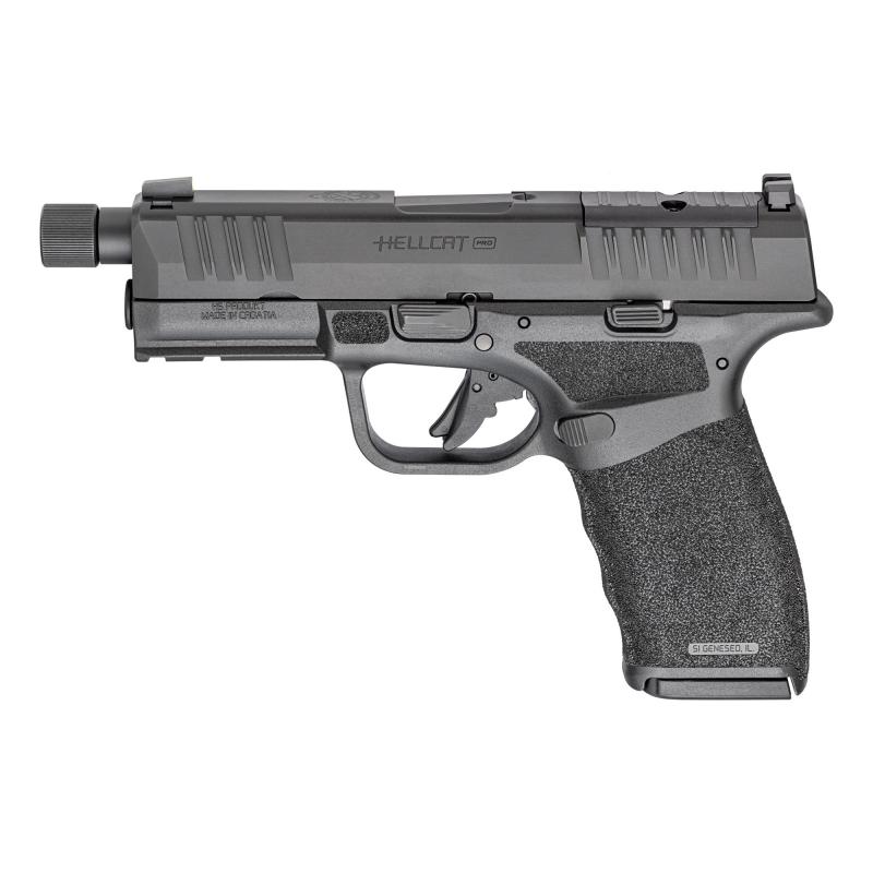 Hellcat Pro OSP, Striker Fired, Semi-automatic, Polymer Frame Pistol, 9MM, 4.4" Hammer Forged Barrel, Threaded 1/2x28, Optics Ready Slide, Cerakote Finish, Black, Textured Grip, Tritium Front Sight, Tactical Rack U-Notch Rear Sight, 2 Magazines, (1)-17 R