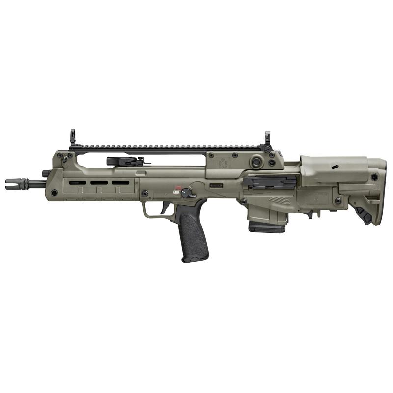 Hellion, Semi-automatic, Bullpup, 223 Remington/556NATO, 16" Hammer Forged Barrel, 1:7 Twist, 4 Prong Flash Hider, Matte Finish, Olive Drab Green, Single Point Sling, Crimson Trace CTS-103 Red/Green Dot, BCM MOD 3 Grip, 5-Position Adjustable Stock with C