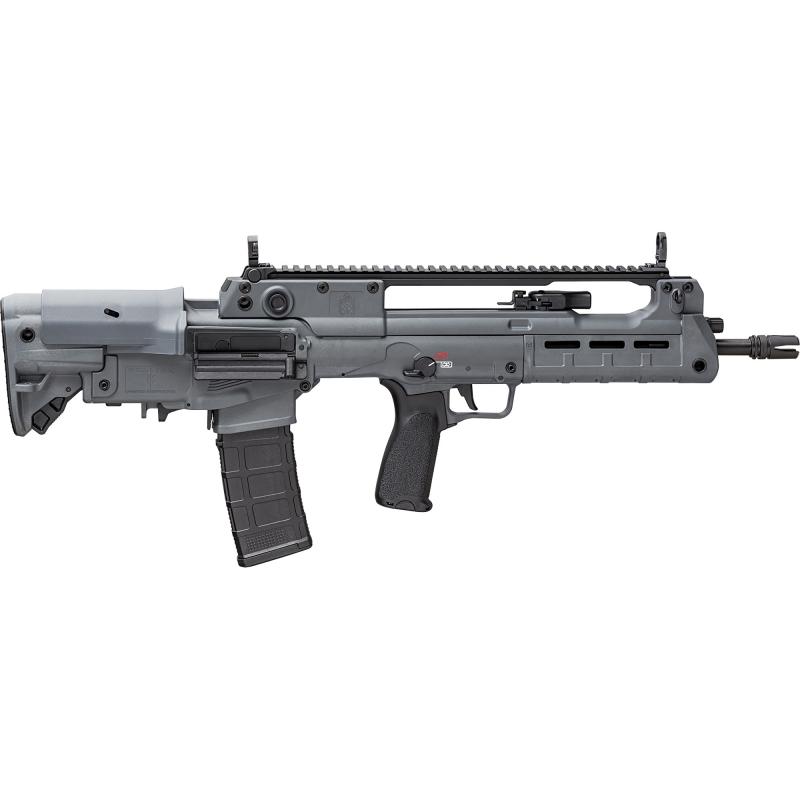 Hellion, Semi-automatic Rifle, Bullpup, 223 Remington/556NATO, 16" Hammer Forged Barrel, 1:7 Twist, 4 Prong Flash Hider, Matte Finish, Gray, BCM MOD 3 Grip, 5-Position Adjustable Stock with Cheek Riser, Front/Rear Flip Sights, 2-Position Short Stroke Gas