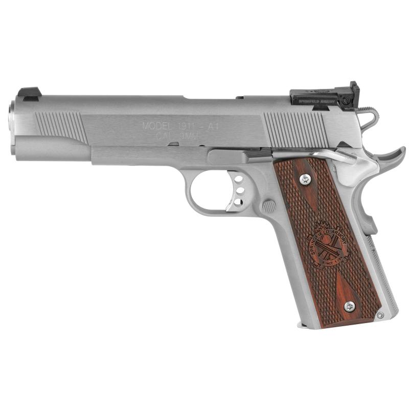 Model 1911-A1 Target 9mm 5 Inch Barrel Stainless Steel Finish Adjustable Target Sights Wood Grips 9 Round - CA Compliant
