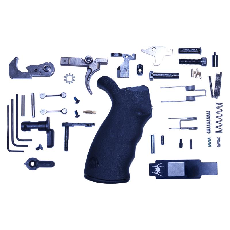 Enhanced Lower Receiver Parts Kit, KNS Gen II ModII Anti-Rotation Pins, Spikes Billet Trigger Guard, ST Battle Trigger, Ambi Safety Selector, Bolt Catch, Mag Catch, Mag Catch Button, Detents, Plungers, Pins, Springs, Black Finish SLPK301