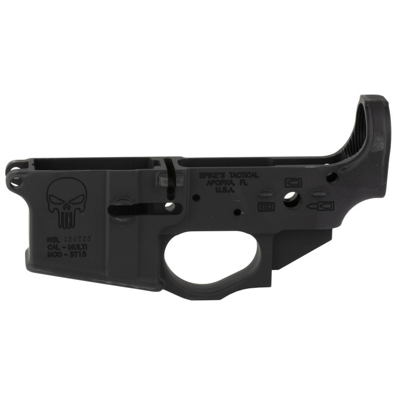 STLS015 Punisher, Stripped Lower, Semi-automatic, 223 Rem/556NATO, Black Finish, Non-Color, Punisher Logo STLS015