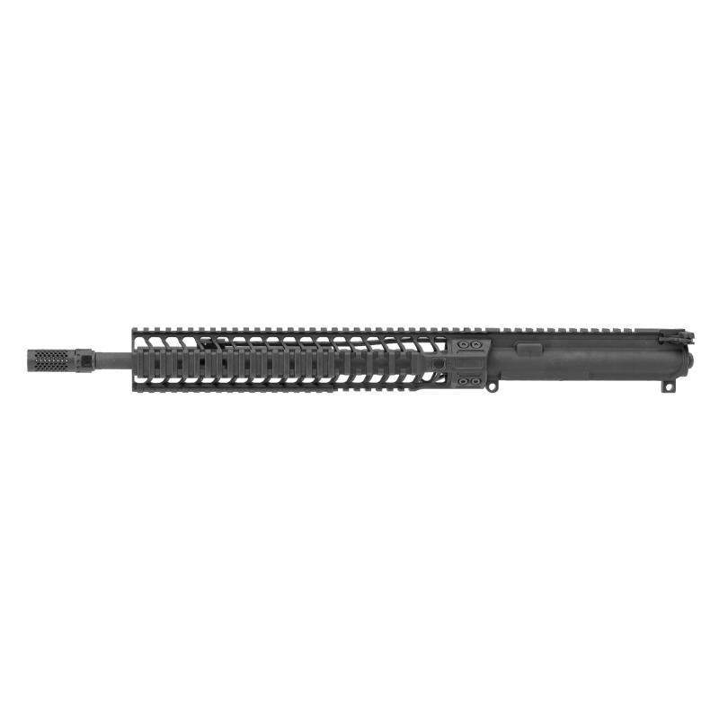 Complete Upper Receiver, 223 Rem/556NATO, 14.5" Barrel (16" OAL with Pinned Brake), Mid-length Gas System, Fits AR Rifles, Black, Flat Top Receiver, No Sights, 12" CRR Quad Rail, Dynacomp Muzzle Brake, No Mags STU5050-CQ2D