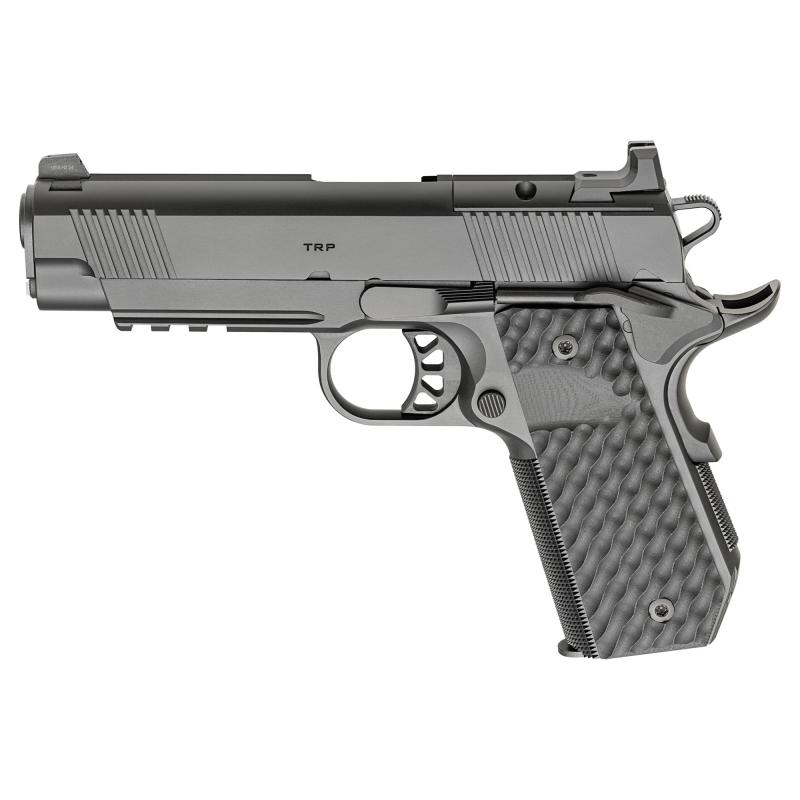 Tactical Response Pistol, Carry Contour, Semi-automatic, 1911, Metal Frame Pistol with Rail, Commander Size, 45 ACP, 4.25" Match Grade Barrel, Cerakote Finish, Black, AOS Optic Cut, VZ Grips Hydra G10 Grips, Front Tritium and Black Rear Sight, 7 Rounds,