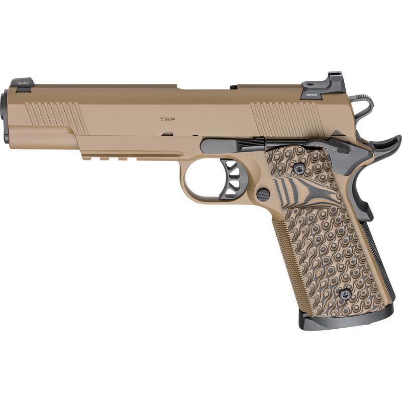 Tactical Response Pistol, Semi-automatic, 1911, Metal Frame Pistol, Full Size, 45 ACP, 5" Match Grade Barrel, Cerakote Finish, Coyote Brown, VZ Grips Hydra G10 Grips, Tactical Rack 3-Dot Night Sights, 8 Rounds, 3 Rounds PC9125LRCB