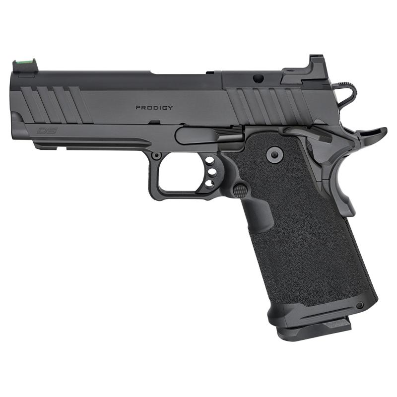 1911 DS Prodigy AOS, Semi-automatic, Metal Frame Pistol, Compact, 9MM, 4.25" Forged Stainless Steel Bull Barrel, Cerakote Finish, Black, Polymer Grips, Fiber Optic Front and Black Serrated Rear Sights, Optics Ready, Ambidextrous Safety, 10 Rounds, 2 Maga