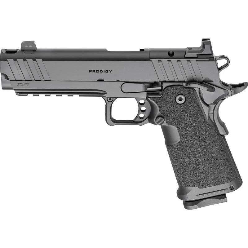 1911 DS Prodigy Comp, Semi-automatic, Metal Frame Pistol, Full Size, 9MM, 5" Forged Stainless Steel Bull Barrel, Forged Carbon Steel Frame, Cerakote Finish, Black, Polymer Grips, Tritium Front and Black Serrated Rear Sights, Optics Ready, Ambidextrous Sa