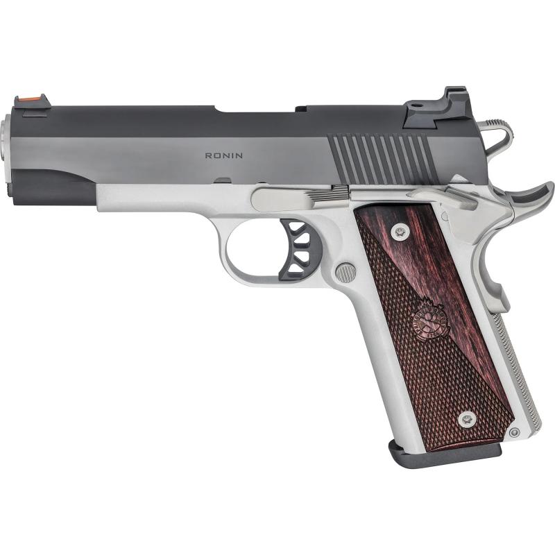 Ronin Operator, Semi-automatic, 1911, Full Size, 9MM, 4.25" Barrel, Steel Frame, Blued Finish, Wood Grips, 9 Round, Fiber Optic Front Sight PX9117L