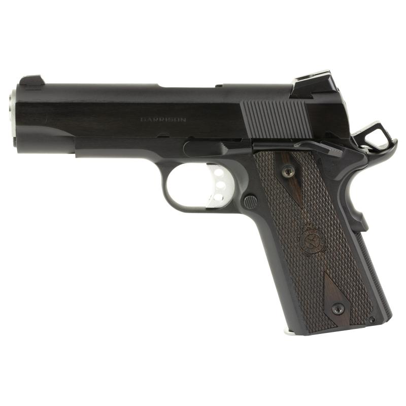 Garrison, 1911, Single Action Only, Semi-automatic, Metal Frame Pistol, Commander Size, 9MM, 4.25" Match Grade Barrel, Blued Finish, Black, Wood Grips, 3-Dot Combat Sights, Manual Thumb Safety, Grip Safety, 9 Rounds, 1 Magazine PX9417