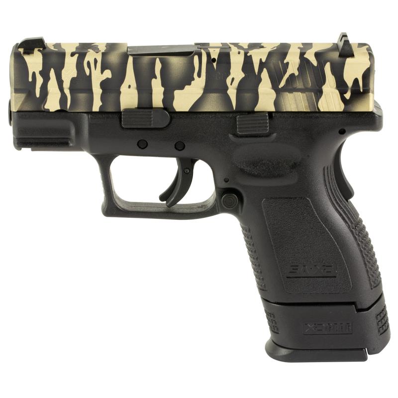 XD, Semi-automatic, Striker Fired, Sub-Compact, 9MM, 3", Tiger Stripe Camo Slide, Black Frame, 1-16 Round Mag, 1-13 Round Mag With Grip Extension, Right Hand, Fixed Sights, Polymer, Cerakote XDD9801HC-2