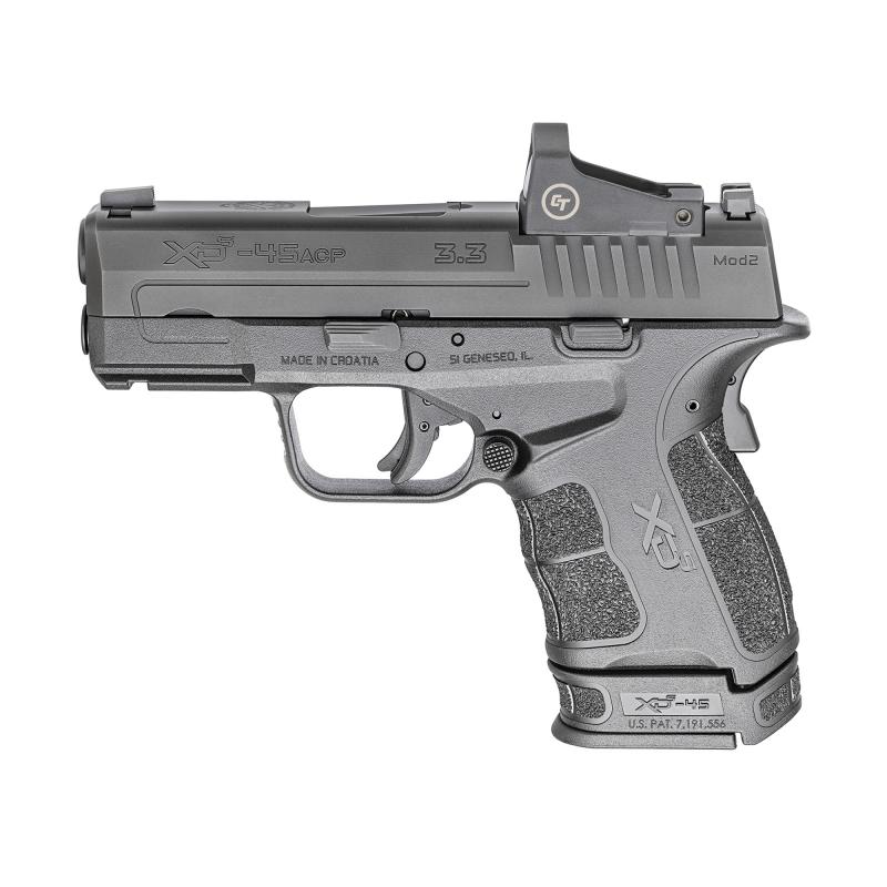 XD-S, Mod.2, OSP, Striker Fired, Semi-automatic, Polymer Frame Pistol, Sub Compact, 45 ACP, 3.3" Barrel, Melonite Finish, Black, White Dot Front Sight, Serrated Rear Sight, Crimson Trace Red Dot, 2 Magazines, (1) 5-Round, (1) 6-Round Extended XDSG93345BO