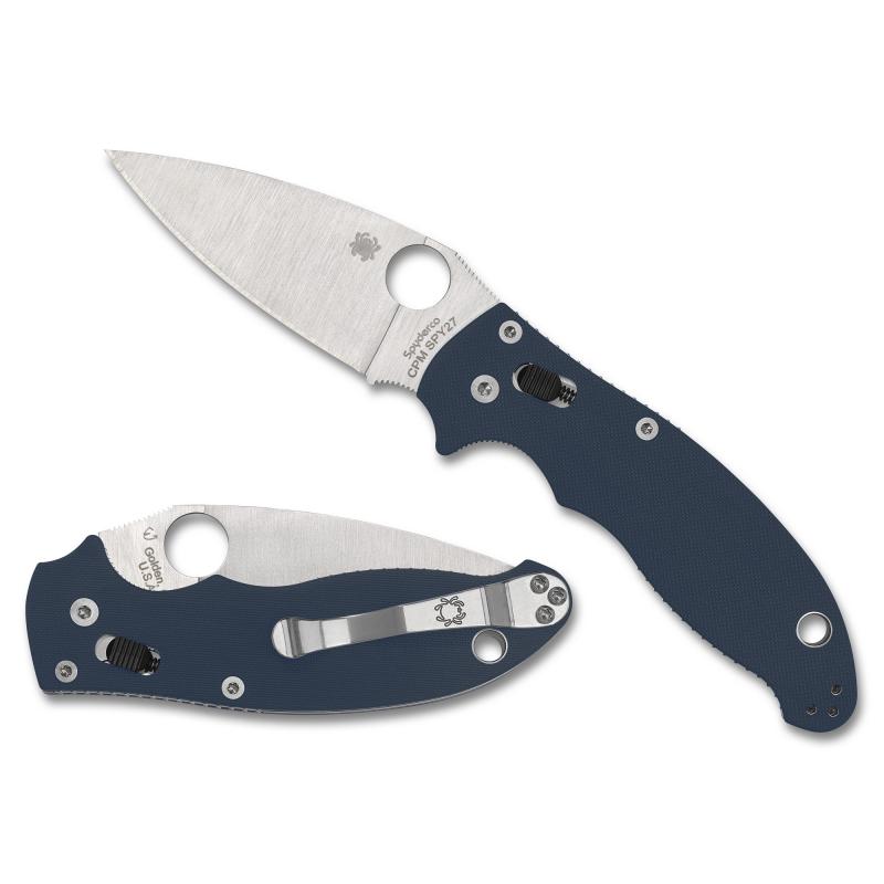 Manix 2, Folding Knife, 3.37" Drop Point Blade, CPM SPY27 Blade, 8" Overall Length, Ball Bearing Lock, Satin Finish, Silver Blade, Blue G-10 Handle C101GPCBL2