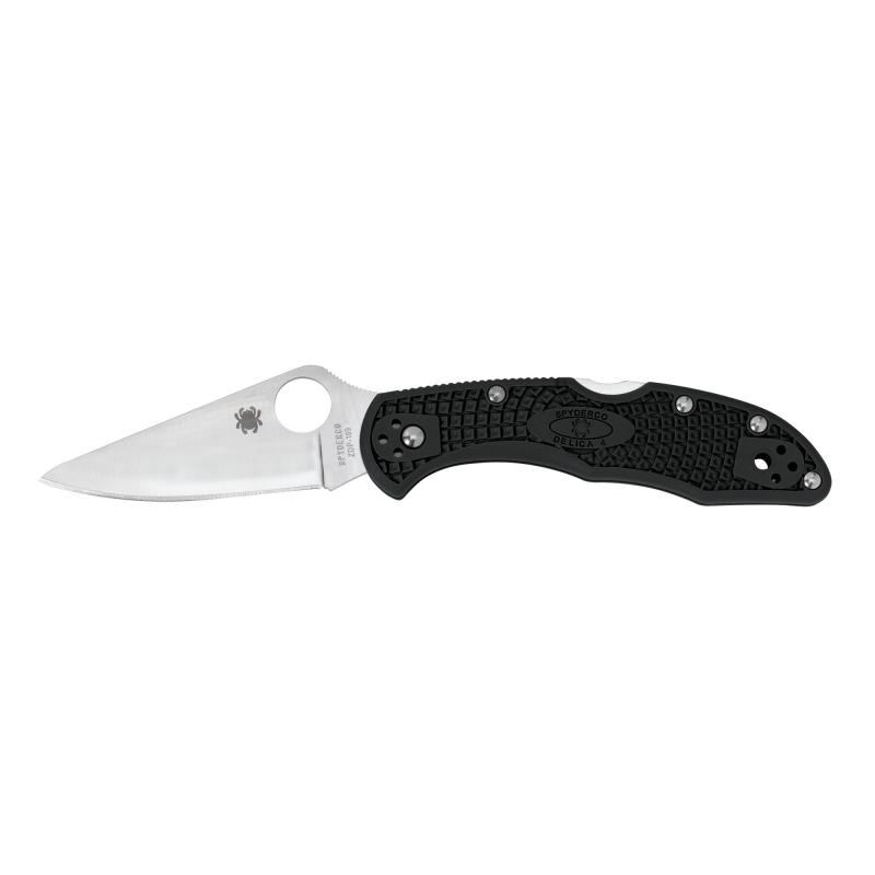 Delica4, Lightweight, Folding Knife, 2.875" Blade, Clip Point, Plain Edge, VG10/Satin Finish, Kraton Handle, Circle Thumb Hole/Pocket Clip C11FPBK