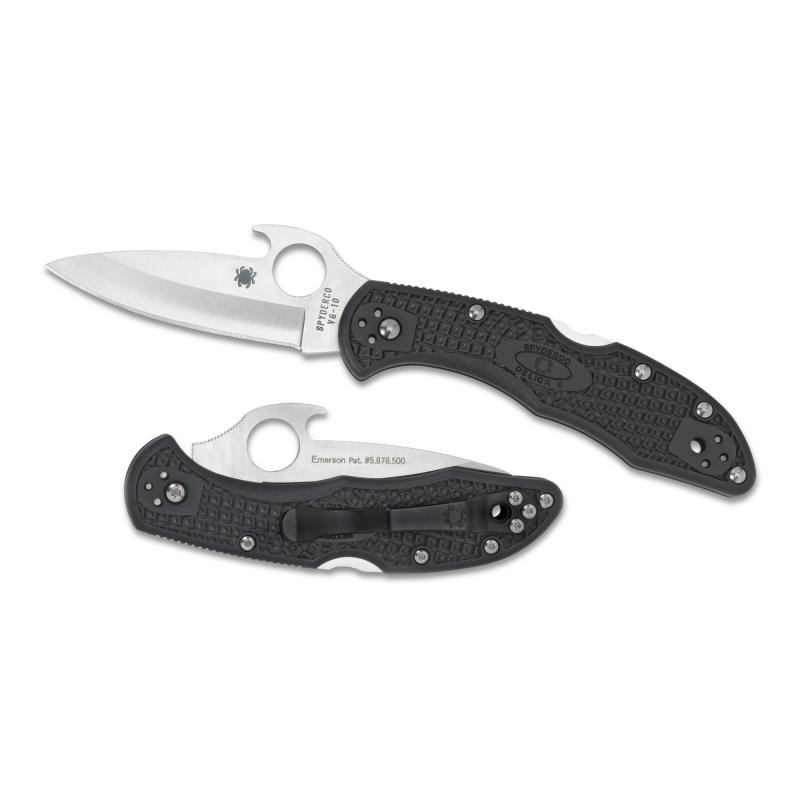 Delica4, 2.9" Folding Knife, Clip Point, Plain Edge, VG10/Satin, Gray FRN, Emerson Wave/Circle Thumb Hole/Pocket Clip C11PGYW