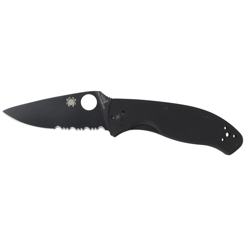 Tenacious, Folding Knife, 3.438" Blade, Combo Edge, VG10/Black Finish, Black G10 Frame, Circle Thumb Hole/Pocket Clip C122GBBKPS