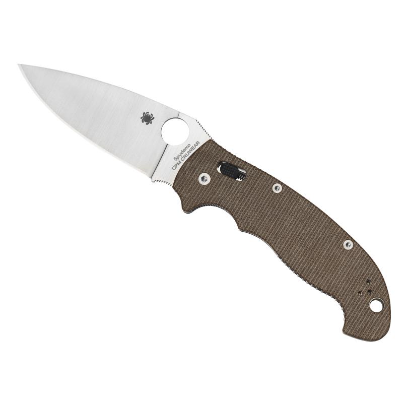 MANIX 2 XL, Folding Knife, Plain Edge, Brown Canvas Micarta Handle, Satin Finish, Silver, 3.85" Blade, CPM CRU-WEAR Steel C95MPCW2