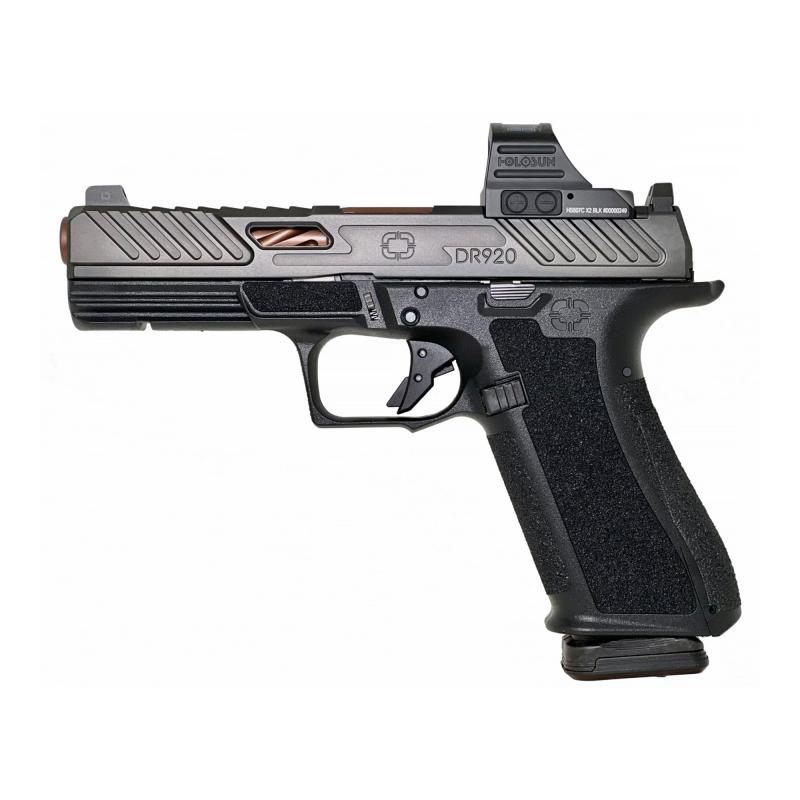 MR920 Elite, Striker Fired, Semi-automatic, Polymer Frame Pistol, Compact, 9MM, 4" Black Spiral Fluted Barrel, Nitride Finish Slide, Black, Holosun 507c Red Dot, Flat Faced Trigger, Trigger Safety, Front Tritium Night Sight, 15 Rounds, 2 Magazines, Inclu