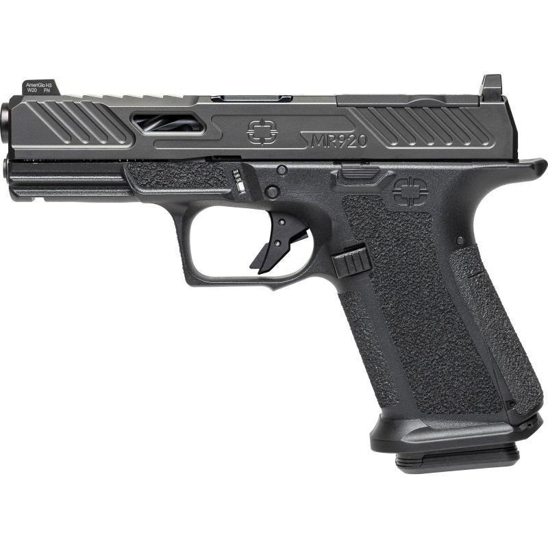 MR920, 9mm, Black Frame, Elite Slide Optic Black, Spiral Unthreaded Barrel Black, SS Rod, Grn Trit