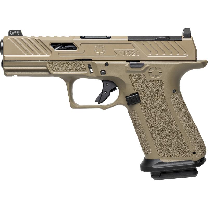 MR920, 9mm, FDE Frame, Elite Slide Optic FDE, Spiral Unthreaded Barrel Black, SS Rod, Grn Trit