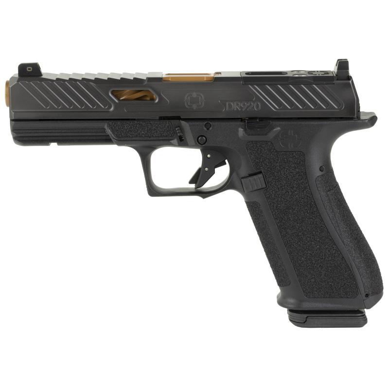 DR920, 9mm, Black Frame, Elite Slide Optic Black, Spiral Unthreaded Barrel Bronze, SS Rod, Grn Trit