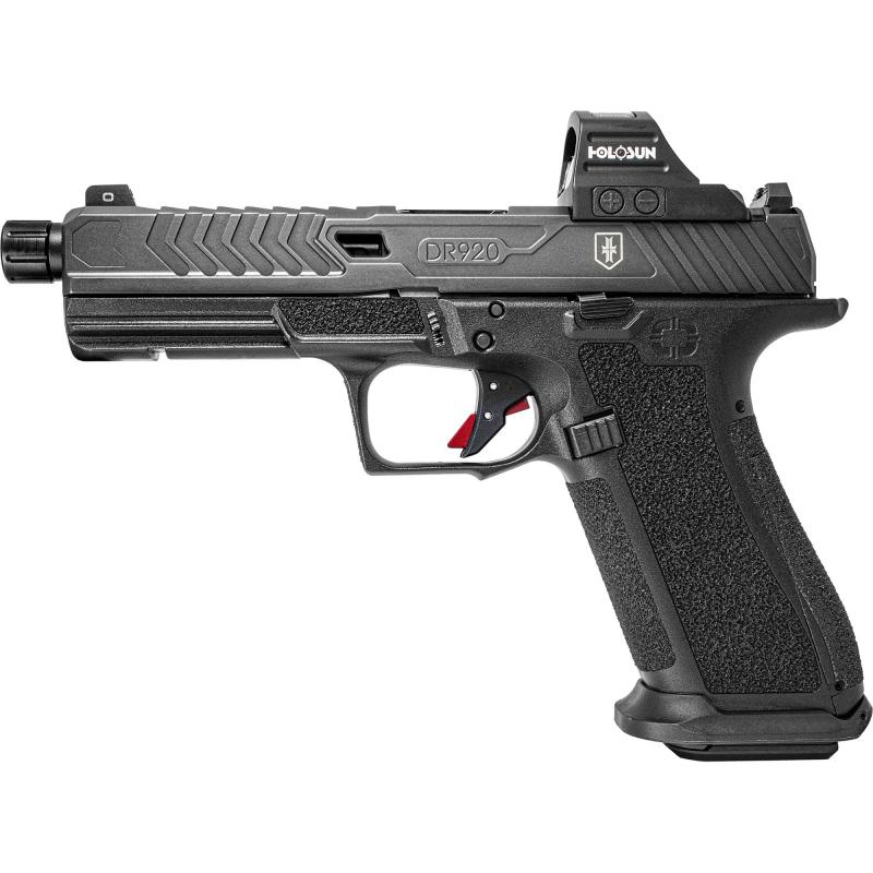 DR920 War Poet Edition, Semi-automatic, Polymer Frame Pistol, Compact, 9MM, 5" Spiral Threaded Barrel, Nitride Finish, Holosun 507c Red Dot, Black, Trigger Safety, Front Tritium Night Sight, 17 Rounds, 2 Magazines, Includes (3) Backstraps, Backstrap Tool