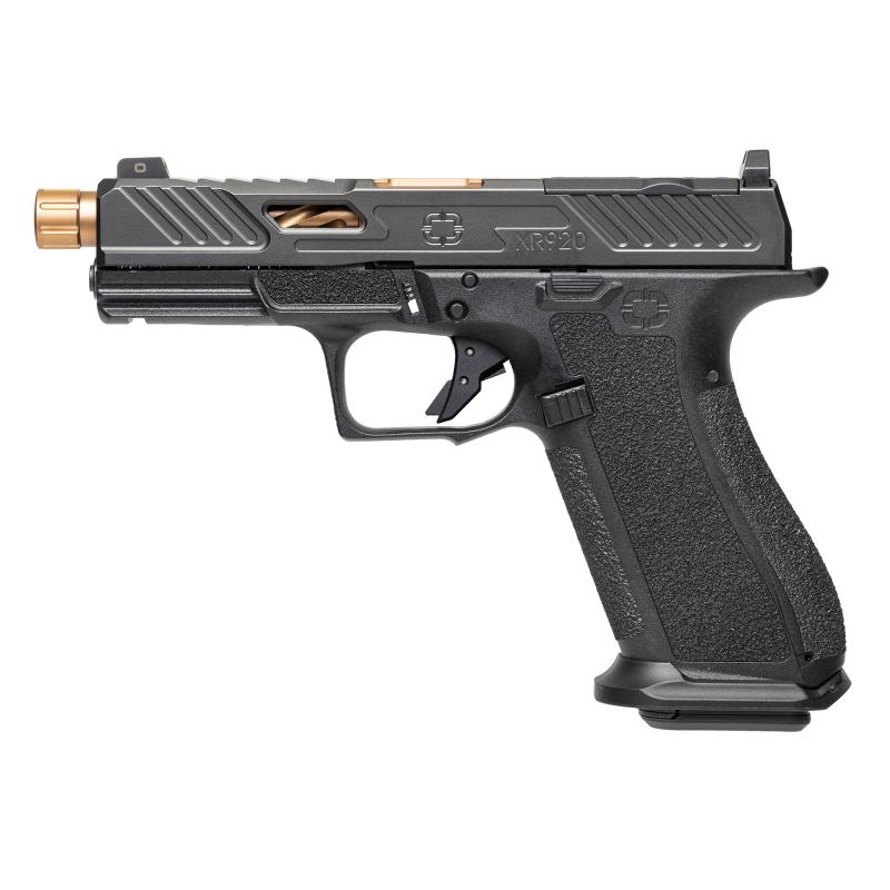 XR920 Elite, Striker Fired, Semi-automatic Pistol, Full Size, 9mm, 4.5" Threaded Bronze Spiral Fluted Barrel, Polymer Frame, Nitride Finish, Black, Front Night Sight, Trigger Safety, 17 Rounds, Includes 2 Magazines, Optics Kit, Grip Kit, Attache Case, Ma