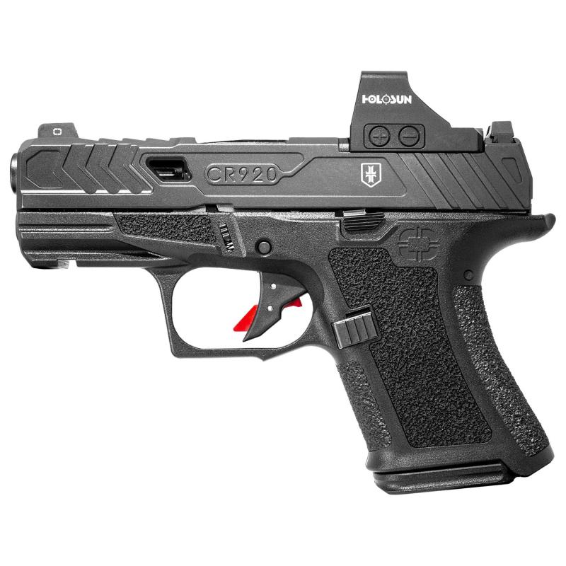 CR920 War Poet Edition, Semi-automatic Pistol, Striker Fired, Sub-Compact, 9MM, 3.4" Spiral Fluted Barrel, Polymer Frame, Nitride Finish, Black, Holosun 507k Red Dot, Front Night Sight, Trigger Safety, (1)-10 Round (1)-13 Round, Includes 10 Round Pinky E