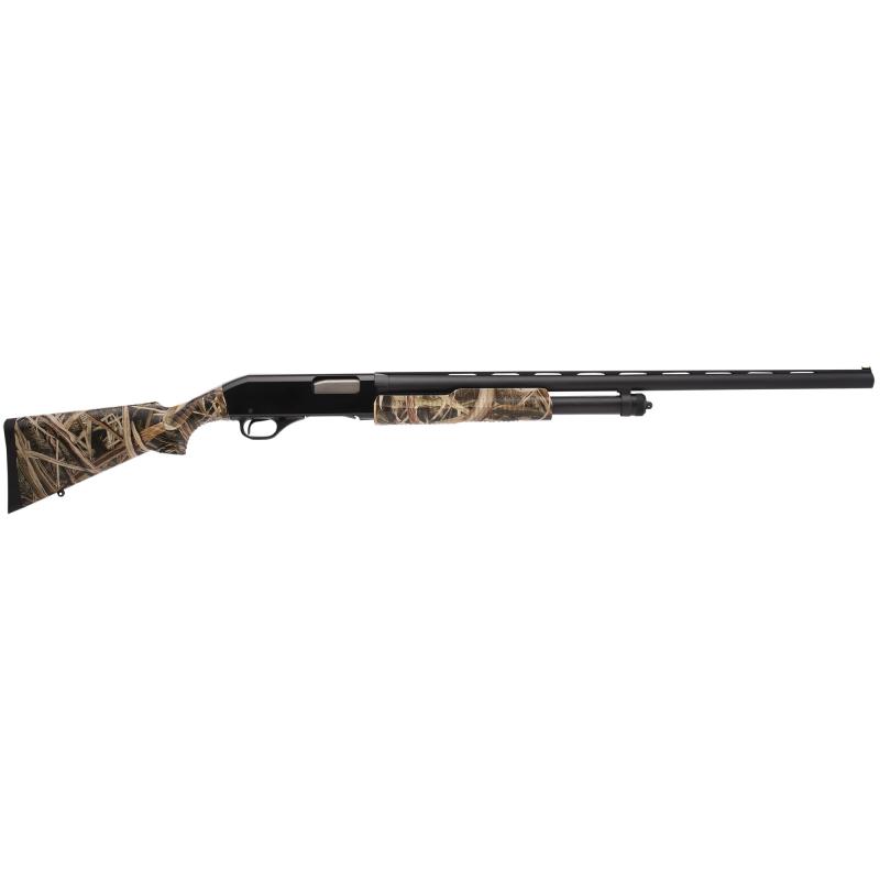 Stevens 320 Field Waterfowl 12 Gauge 3 Inch Chamber 28 Inch Barrel Matte Blue Finish Green Fiber Optic Front Sight Synthetic Stock Mossy Oak Shadow Grass Blades Camouflage Finish 5 Round