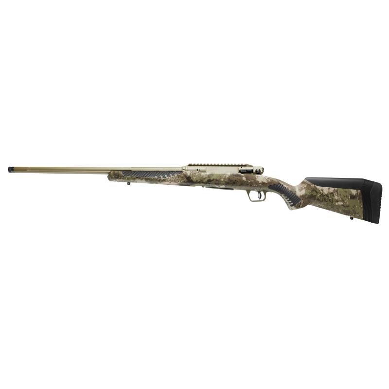 Impulse Big Game, Straight Pull, Bolt Action Rifle, 7MM PRC, 22" Fluted Barrel, Threaded 5/8X24, Cerakote Finish, Hazel Green, Savage Woodland Camo AccuStock, Right Hand, AccuTrigger, Detachable Box Magazine, 20 MOA Rail, 4 Rounds, 1 Magazine 58028