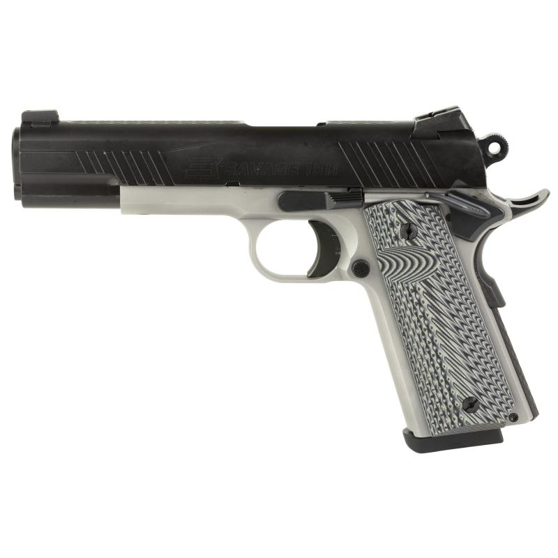 1911, Full Size, 45 ACP, 5" Barrel, G10 Grips, Melonite Finish, Silver Frame, Black Slide, Night Sights, Manual Safety, 8 Rounds, 2 Magazines 67201
