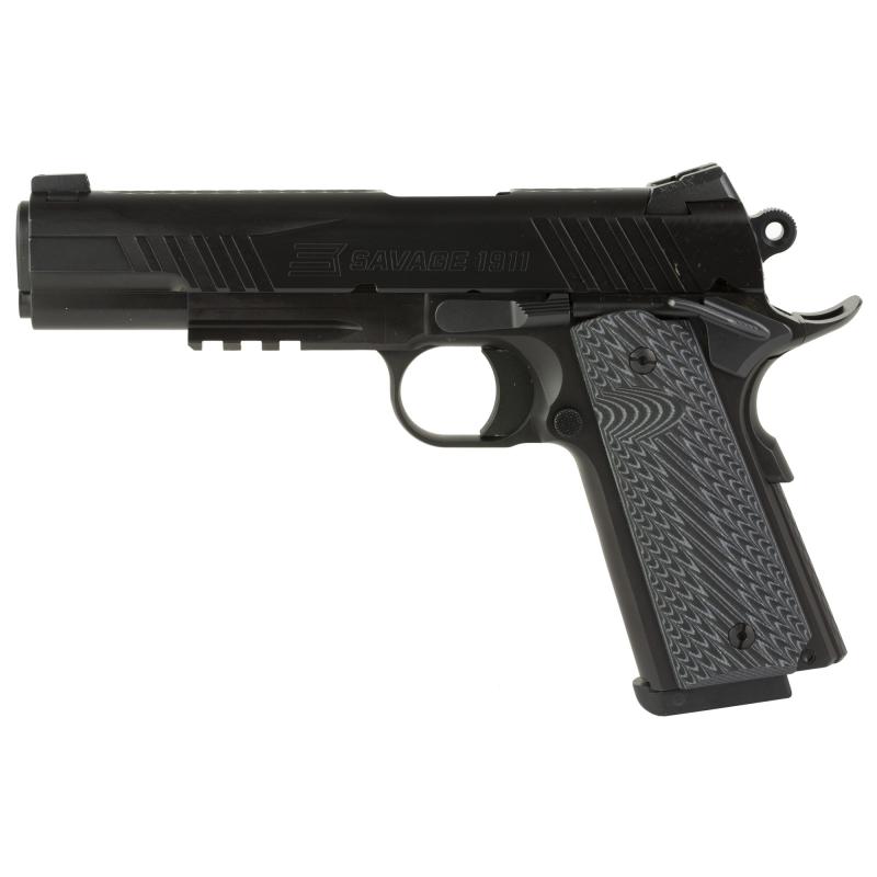 1911 with Rail, Full Size, 45 ACP, 5" Barrel, G10 Grips, Melonite Finish, Black, Night Sights, Manual Safety, 8 Rounds, 2 Magazines 67210