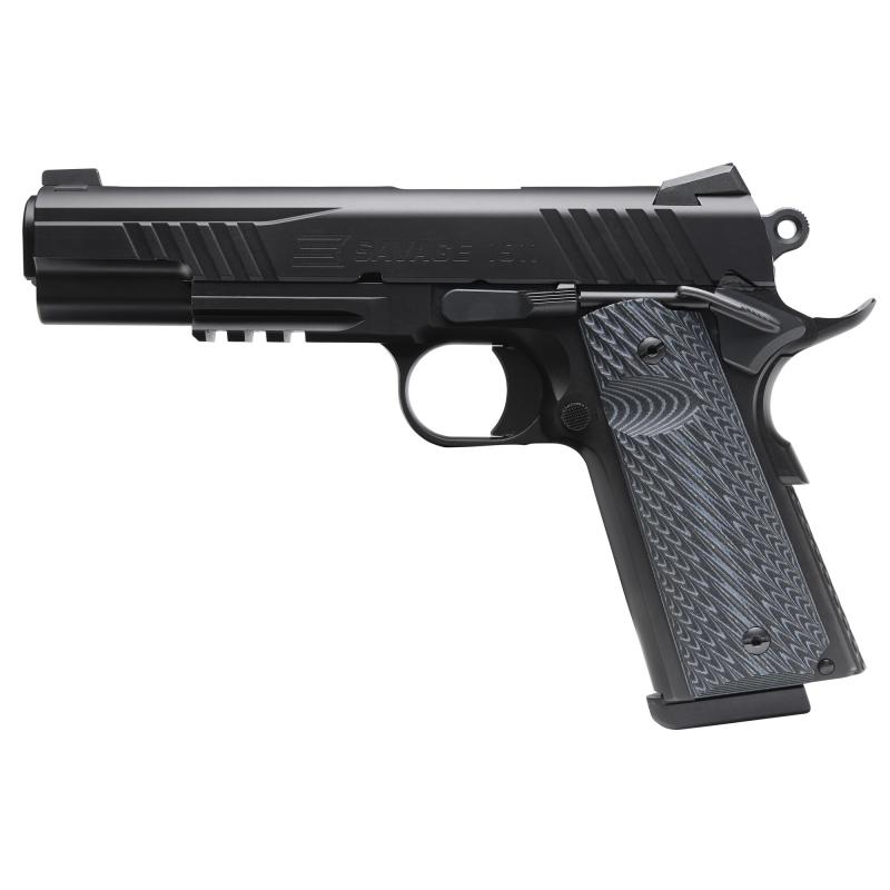1911 with Rail, Full Size, 9mm, 5" Barrel, G10 Grips, Melonite Finish, Black, Night Sights, Manual Safety, 10 Rounds, 2 Magazines 67211